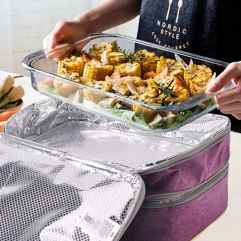 MIER Insulated Double Casserole Carrier Thermal Lunch Tote for Potluck Parties, Picnic, Beach, Fits 9 x 13 Inches Casserole Dish, Expandable by Mid Zipper, Purple - Image 2